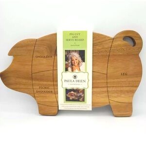 (NWT) HTF Paula Dean Pantryware Pig Shaped Acacia Wood Kitchen Cutting Board